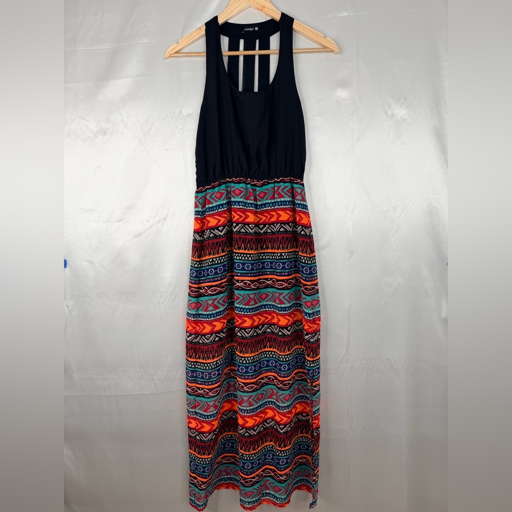 Indulge Tribal Print Maxi Dress Racerback Lined Black Boho Women’s‎ S